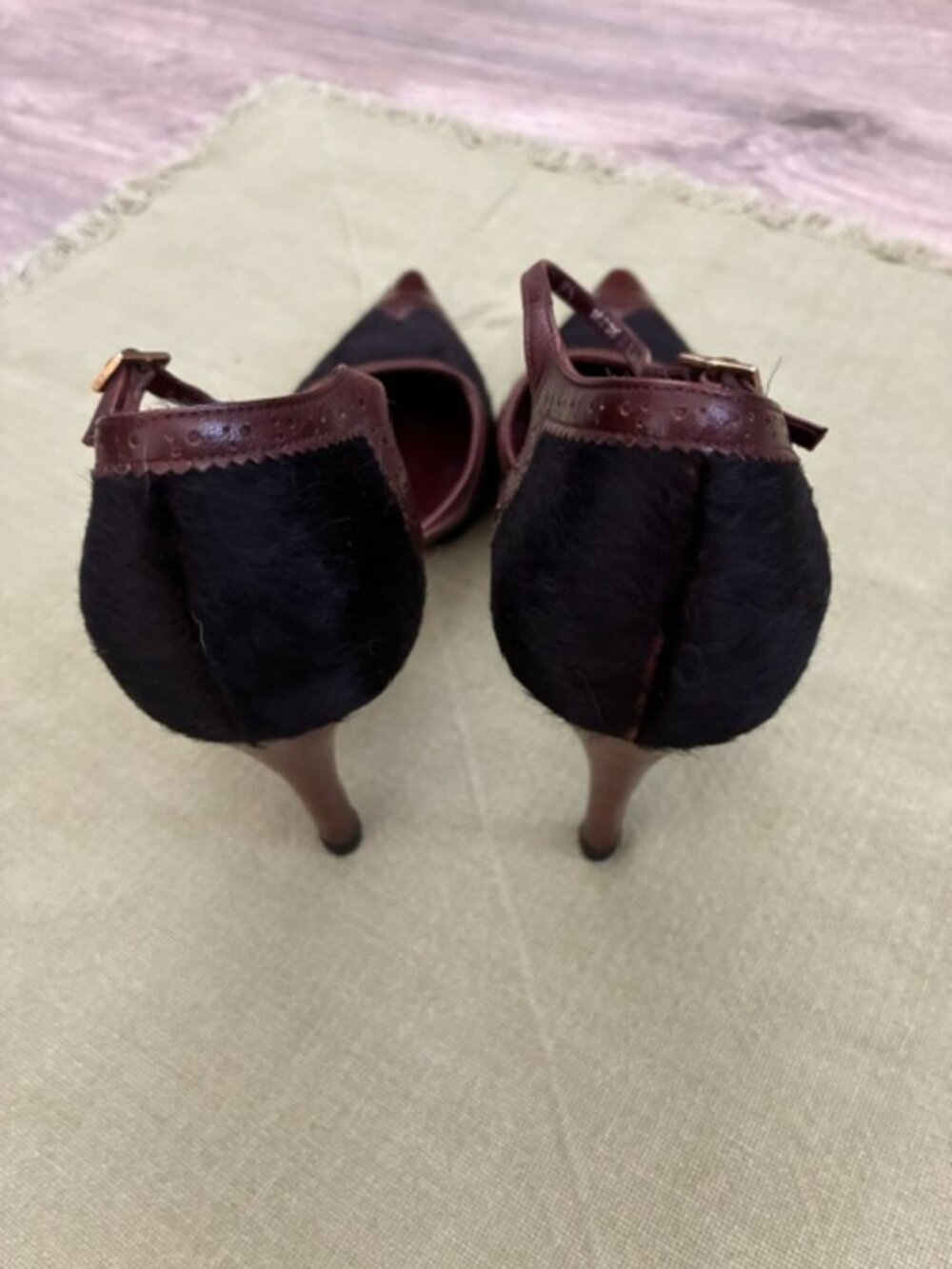 Lambertson Truex Chocolate Brown Leather Horsehair Ankle Strap Stilettos - RARE - Picture 5 of 7